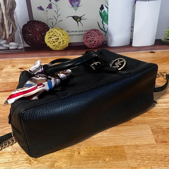 Michael Kors Bedford Black Pebbled Leather Crossbody Top Handle Bag - Picture 7 of 10